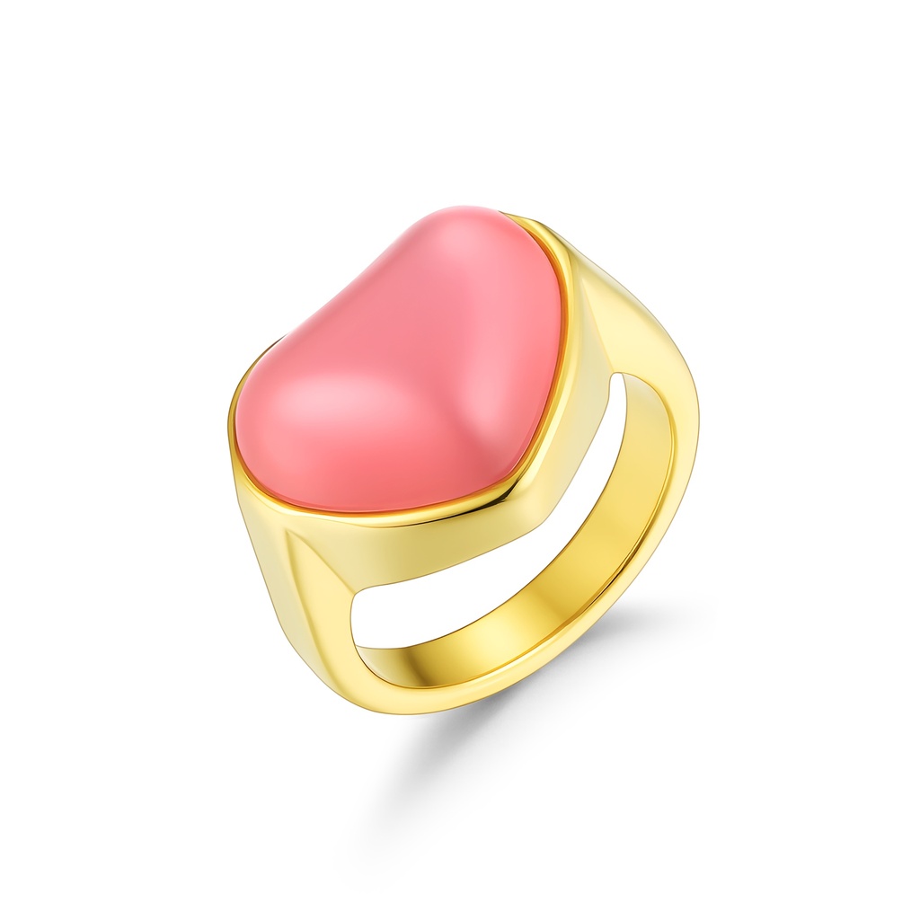 Elegant Gold Stainless Steel Ring with Pink Heart Stone