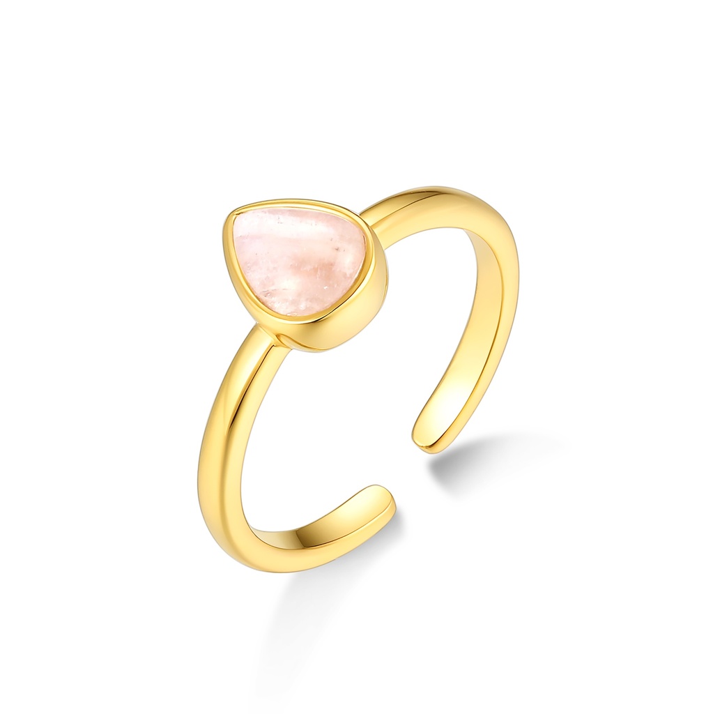 Elegant Gold Stainless Steel Ring with Pink Natural Stone