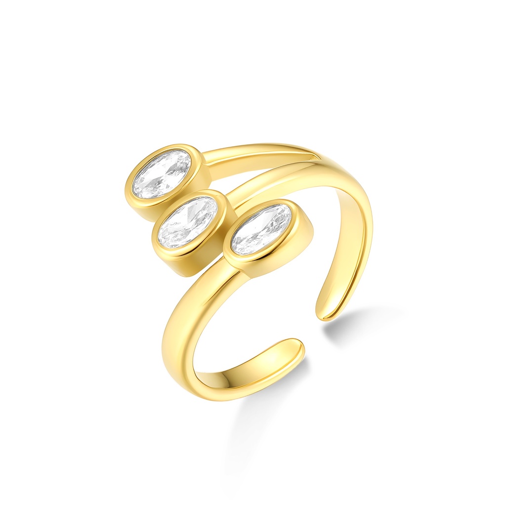 Elegant Gold Stainless Steel Ring with Triple Crystal Accents