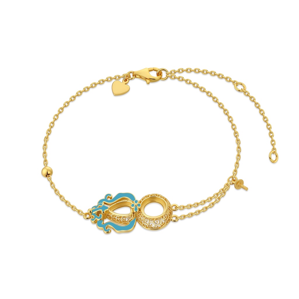 Elegant Gold-Plated Brass Bracelet with Blue Enamel Filigree Detail