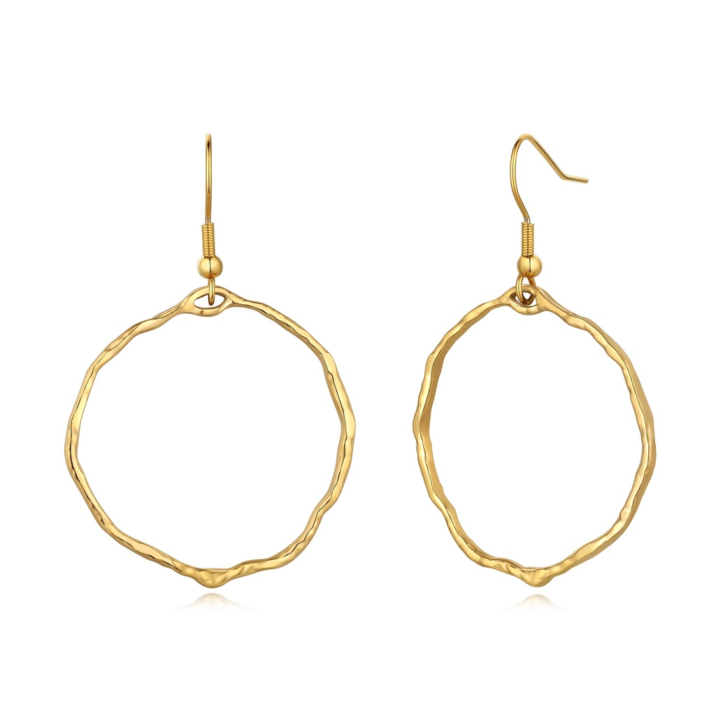 Elegant Gold-Plated Stainless Steel Hammered Hoop Dangle Earrings