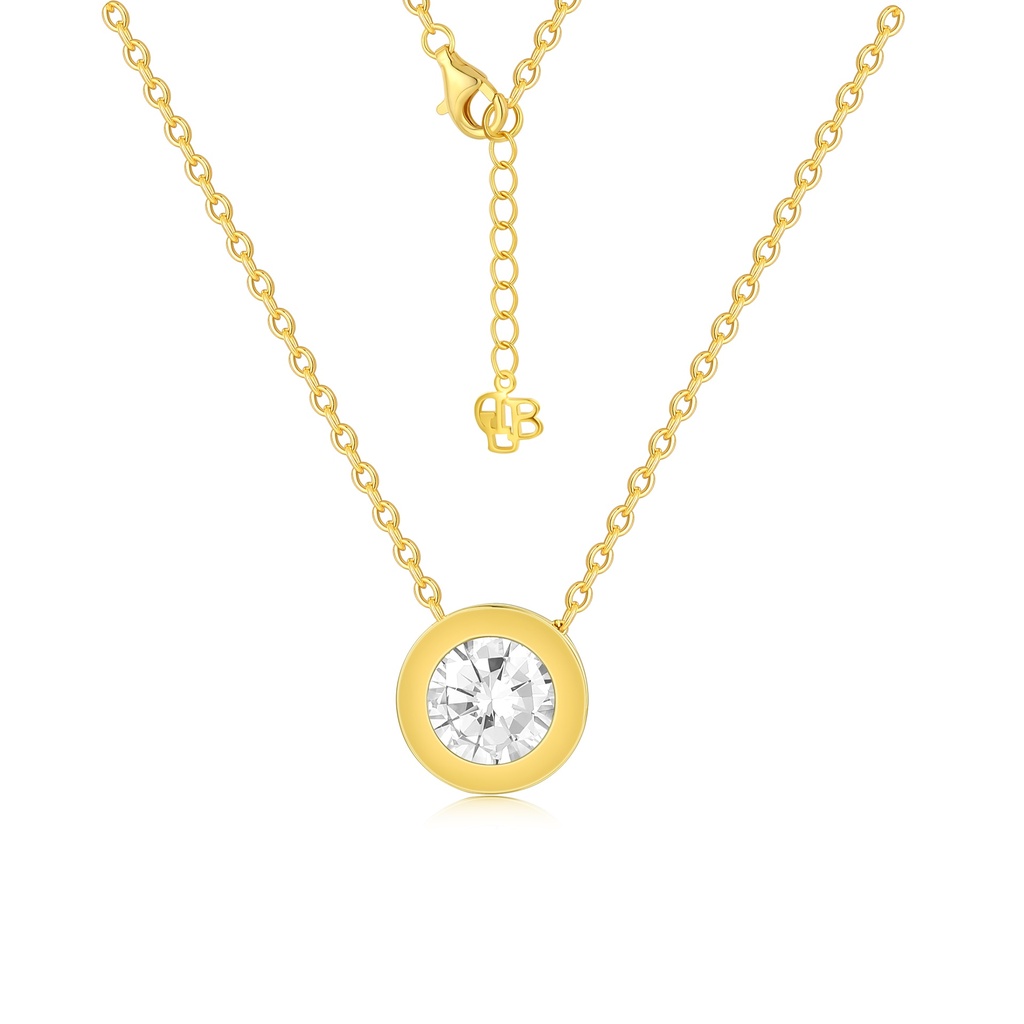 Elegant Gold-Tone Stainless Steel Necklace with Round Crystal Pendant