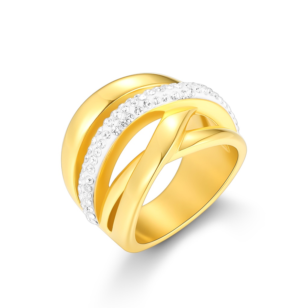 Elegant Gold-Tone Stainless Steel Ring with Crystal Accents