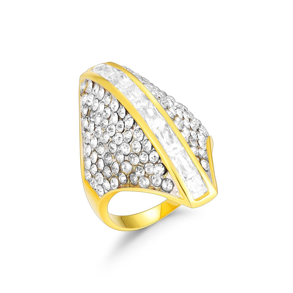 Elegant Gold-Tone Stainless Steel Ring with Sparkling Crystal Accents