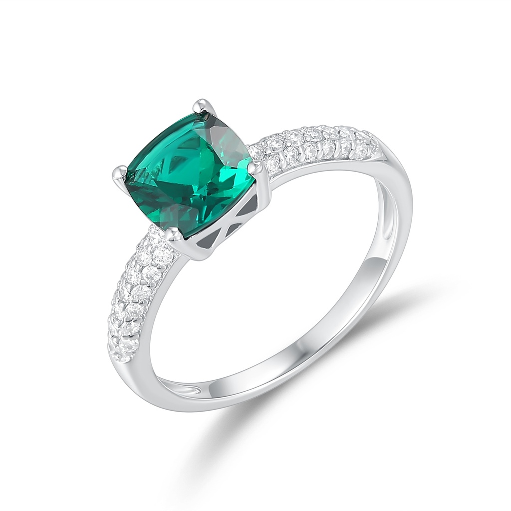 Elegant Green CZ Cushion Cut Stainless Steel Solitaire Ring