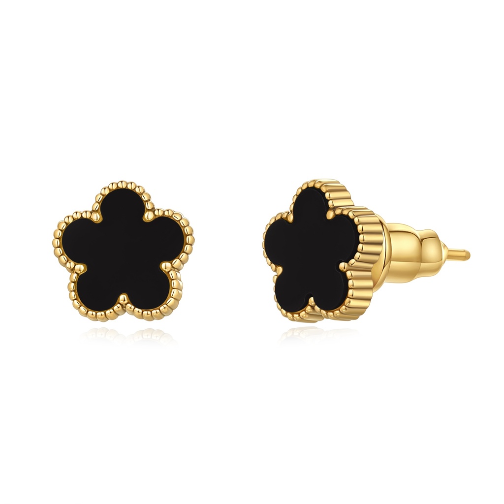Black Clover Stud Earrings Stainless Steel Gold-Plated Minimalist Jewelry