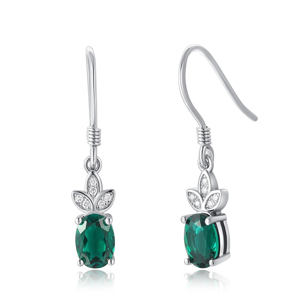 Elegant Green Oval Drop Earrings with Crystal Leaf Accents
