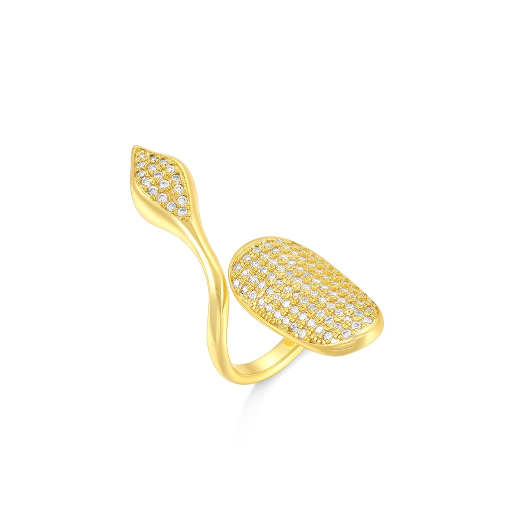 Elegant Leaf and Nail Open Brass Ring with CZ Accents