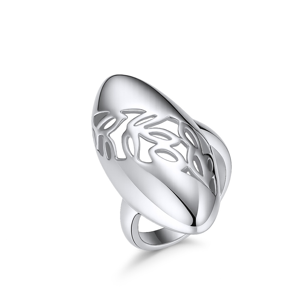 Elegant Leaf-Inspired Ring with Polished Stainless Steel Cutout Design