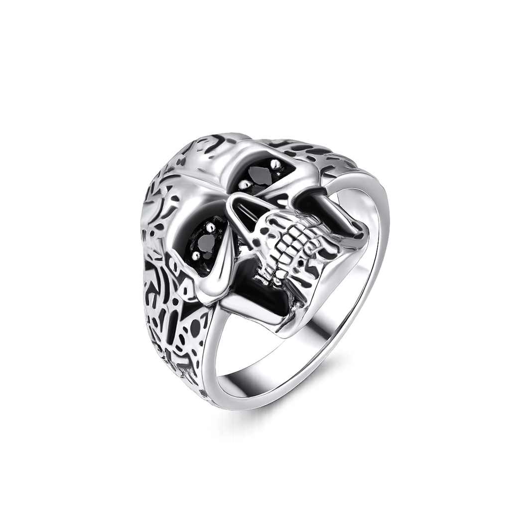 Black Crystal Eyes Stainless Steel Gothic Skull Statement Ring