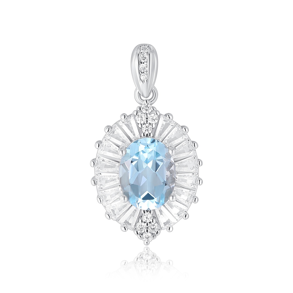 Elegant Oval Blue Gem Pendant with Radiant Crystal Halo