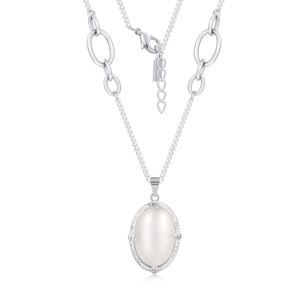 Elegant Oval Shell Pendant Necklace in Polished Stainless Steel