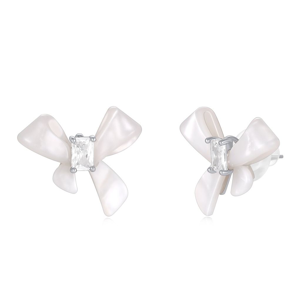 Elegant Pearl Bow Earrings with Sparkling Center Stone
