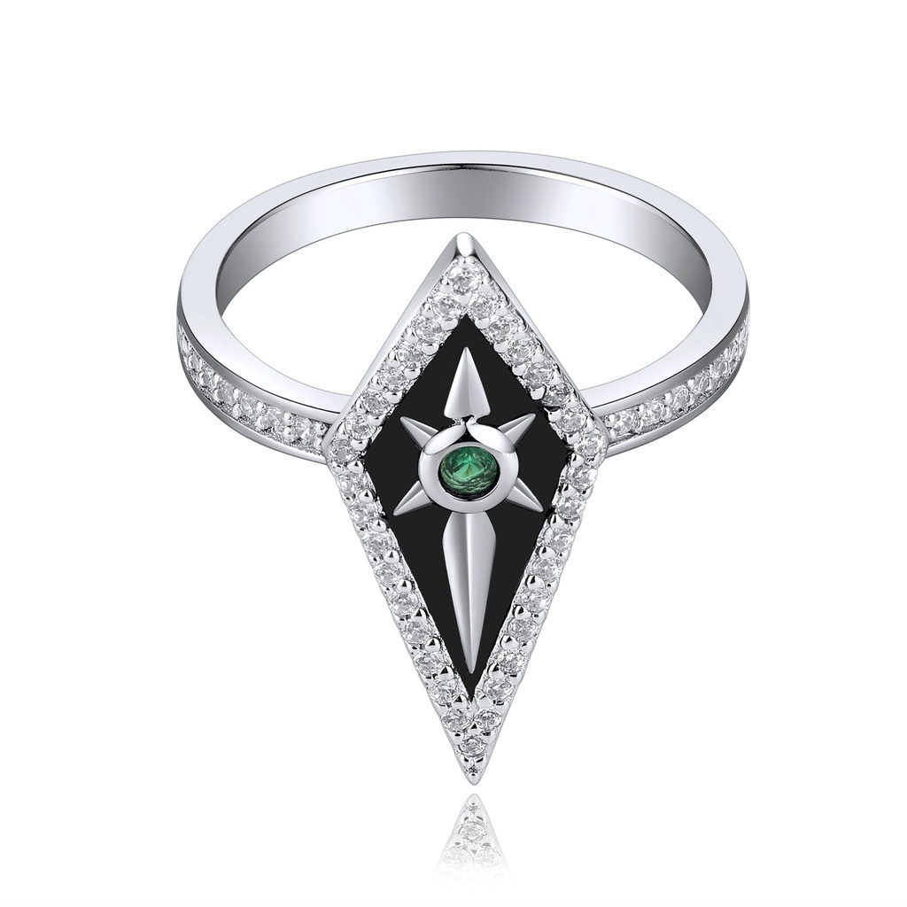 Black Enamel CZ Ring with Emerald Center