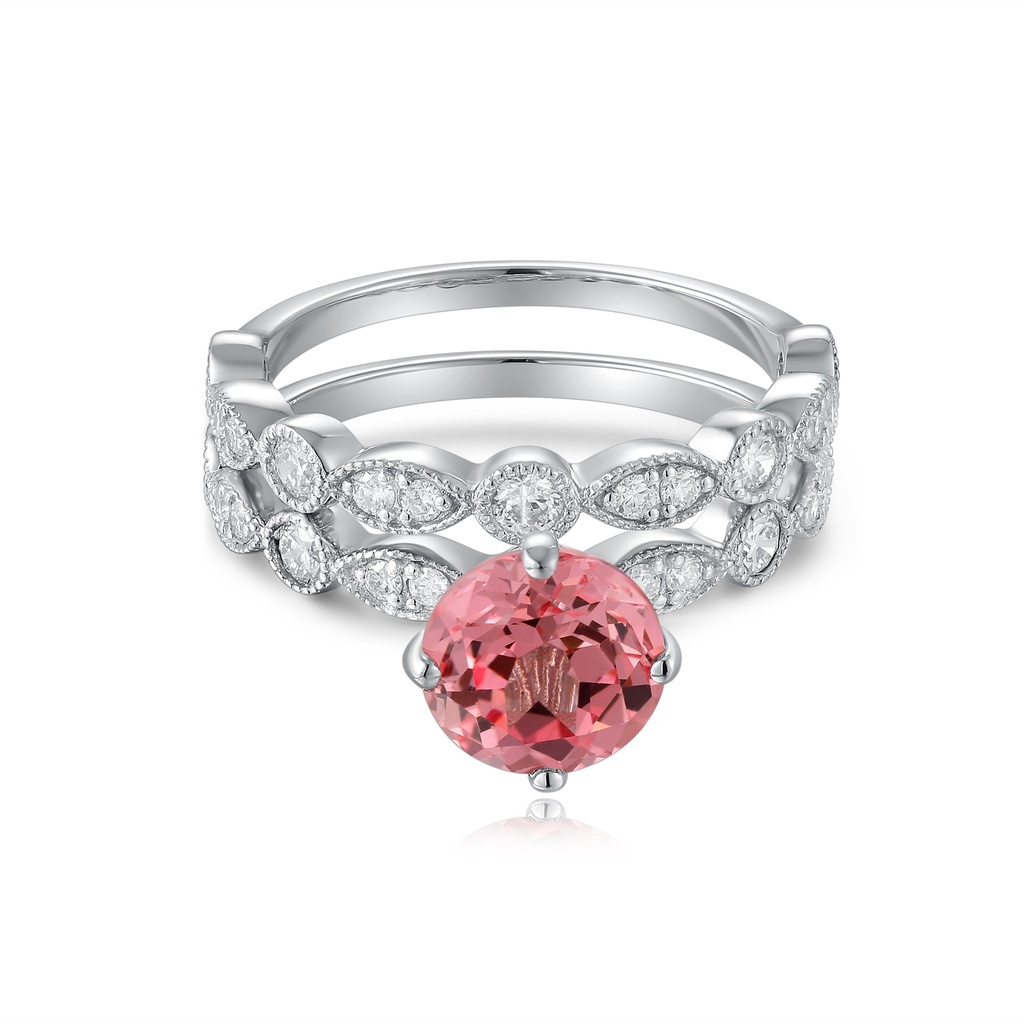 Elegant Pink CZ Triple Band Stainless Steel Ring with Diamond Accent