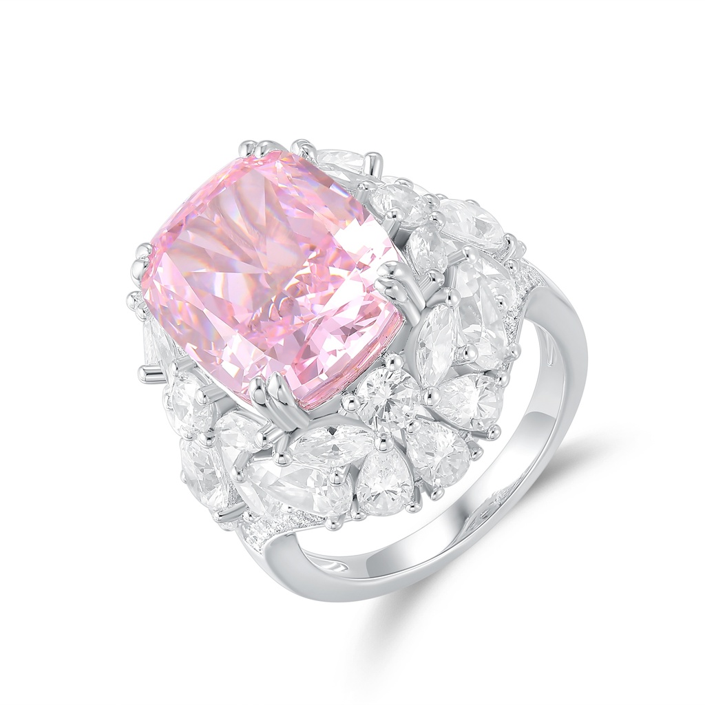 Elegant Pink Cushion-Cut Ring with Sparkling Diamond Halo