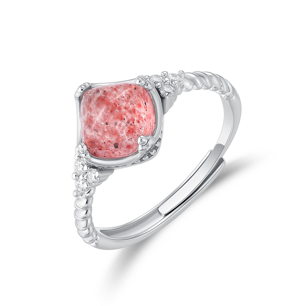 Elegant Pink Gem Stainless Steel Ring with Sparkling Accents