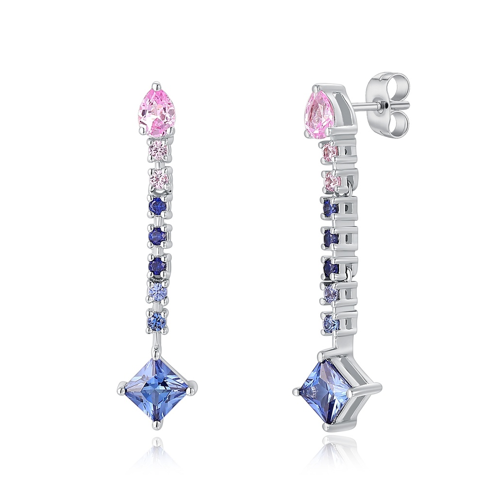 Elegant Pink and Blue Gemstone Drop Earrings in Silver