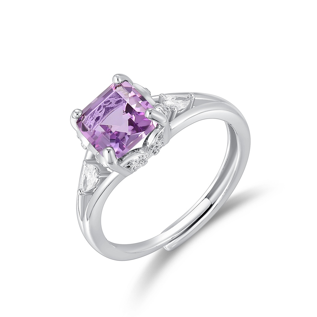 Elegant Purple Princess-Cut Ring with Side Teardrop Crystals