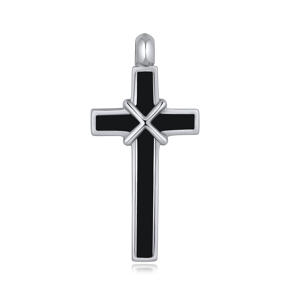 Black Enamel Stainless Steel Cross Pendant with Unique Wrap Design