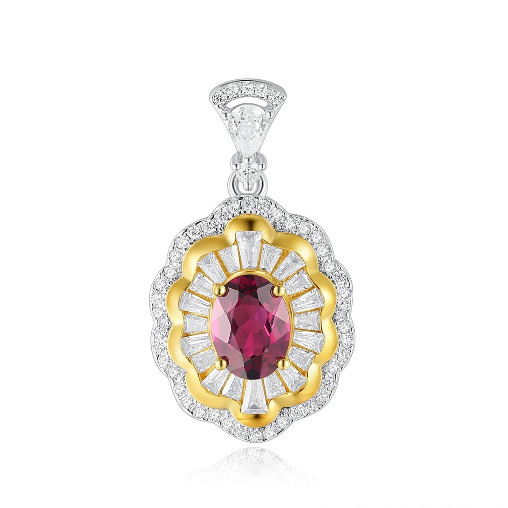 Elegant Red Oval Pendant with Gold Accents and Crystals