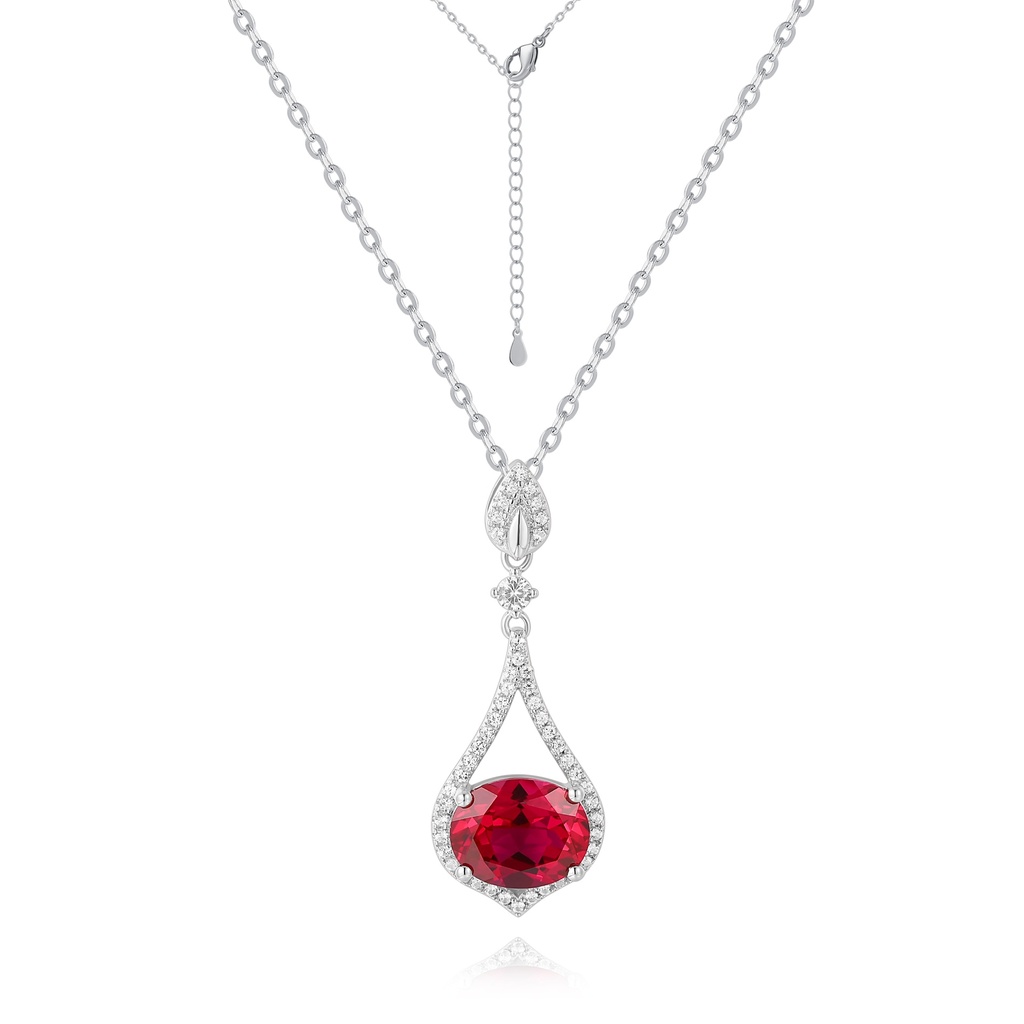 Elegant Red Teardrop Pendant Necklace with Pave Stone Detailing