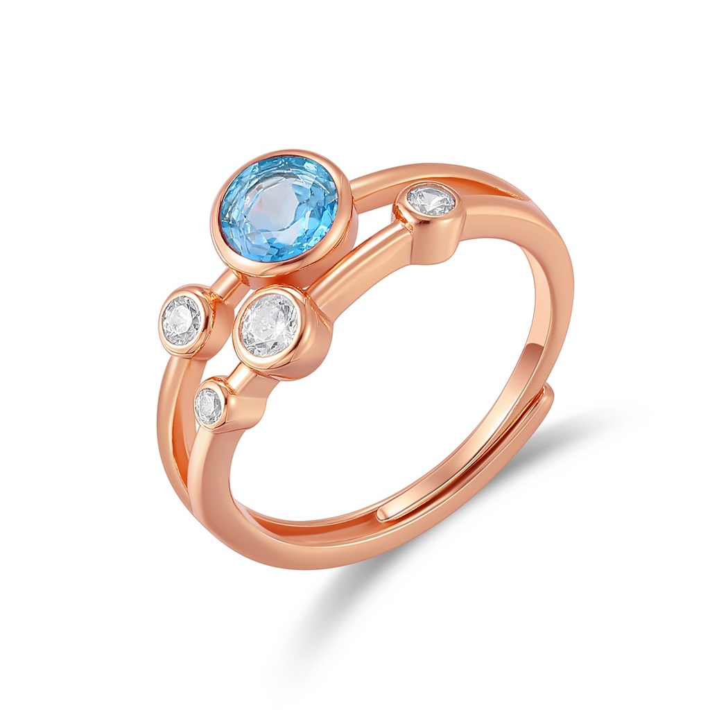 Elegant Rose Gold Blue Topaz Ring with Sparkling Accents