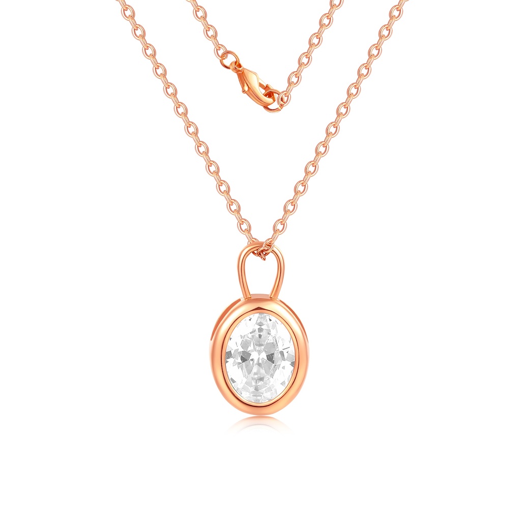 Elegant Rose Gold Oval Pendant Necklace with Sparkling White Crystal