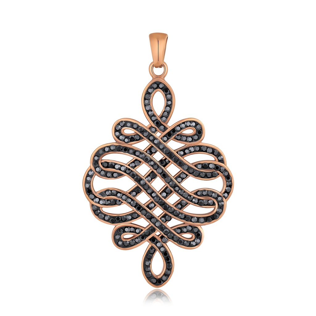 Elegant Rose Gold Stainless Steel Pendant with Black Crystals