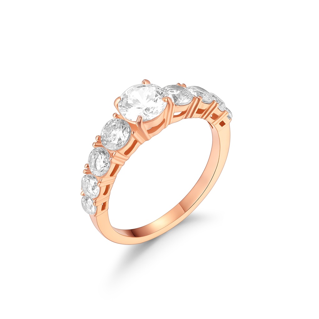 Elegant Rose Gold Stainless Steel Ring with Sparkling CZ Stones