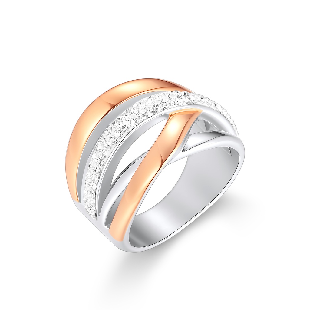 Elegant Rose Gold and Silver Stainless Steel Crystal Ring