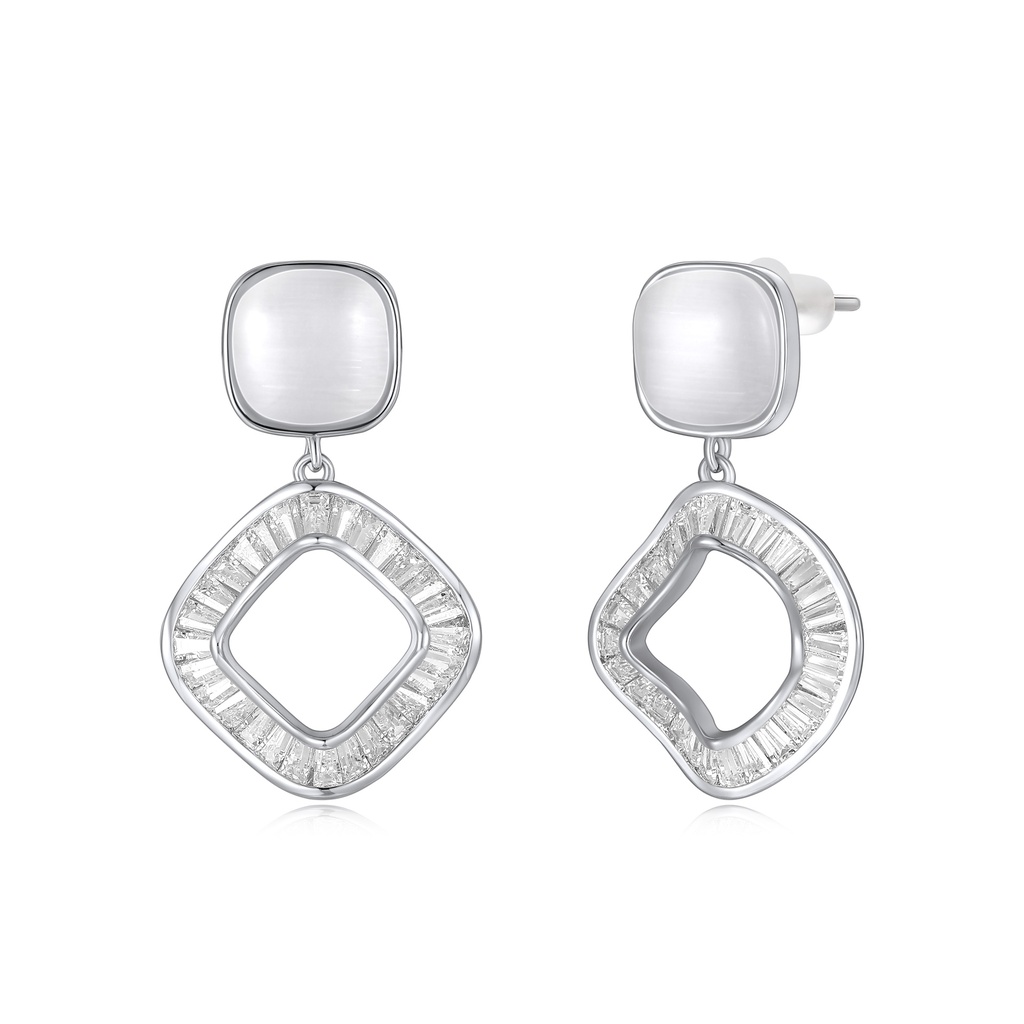 Elegant Silver Geometric Crystal Drop Earrings for Women